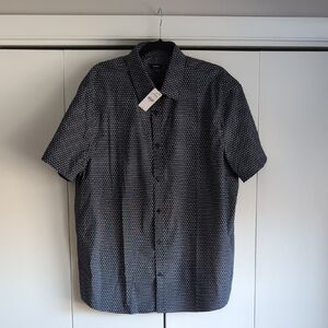 Express Men's Navy Patterned Button Down Shirt